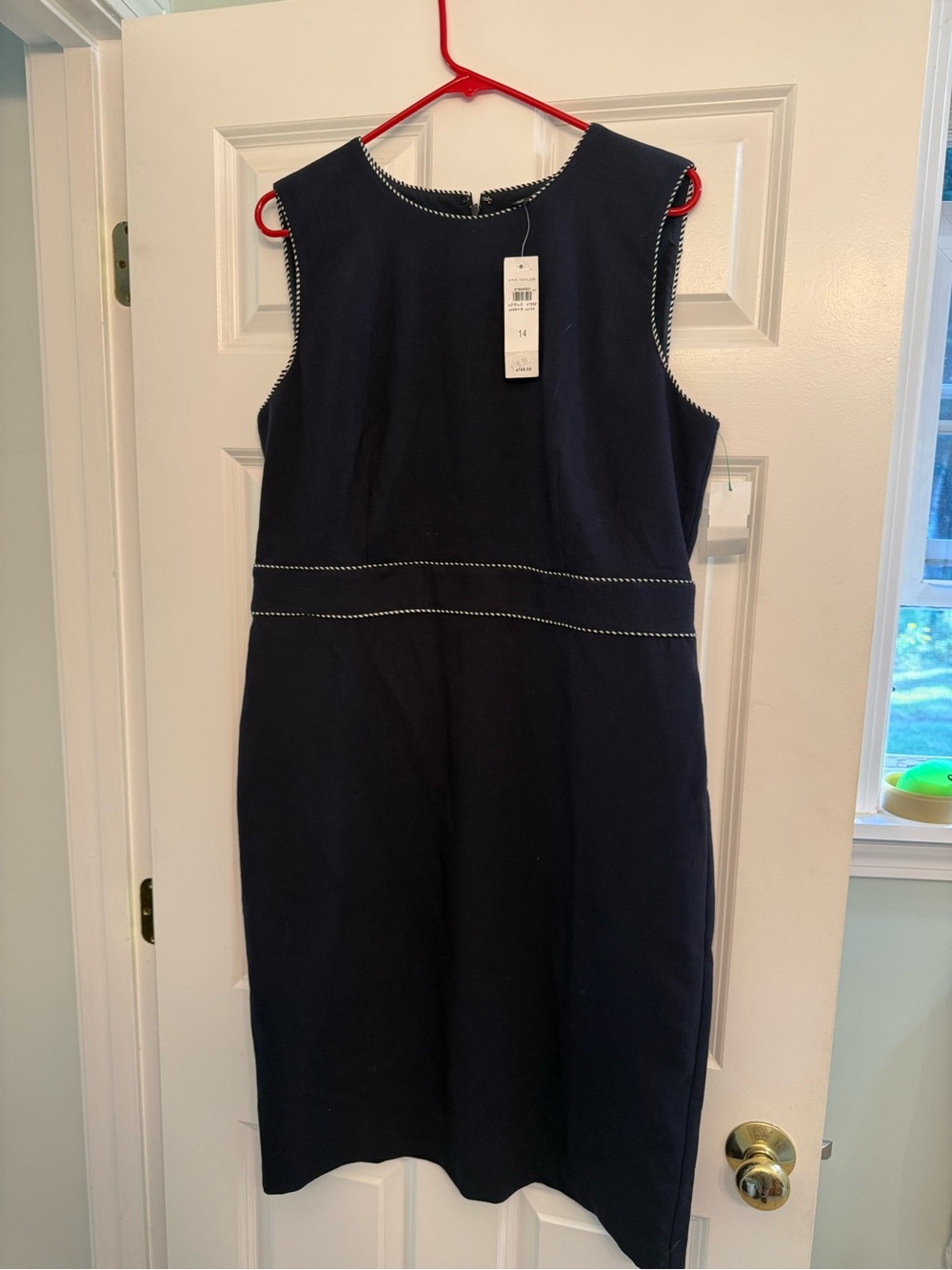 NWT Ann Taylor Navy Sheath Dress with White Contrast Stitching